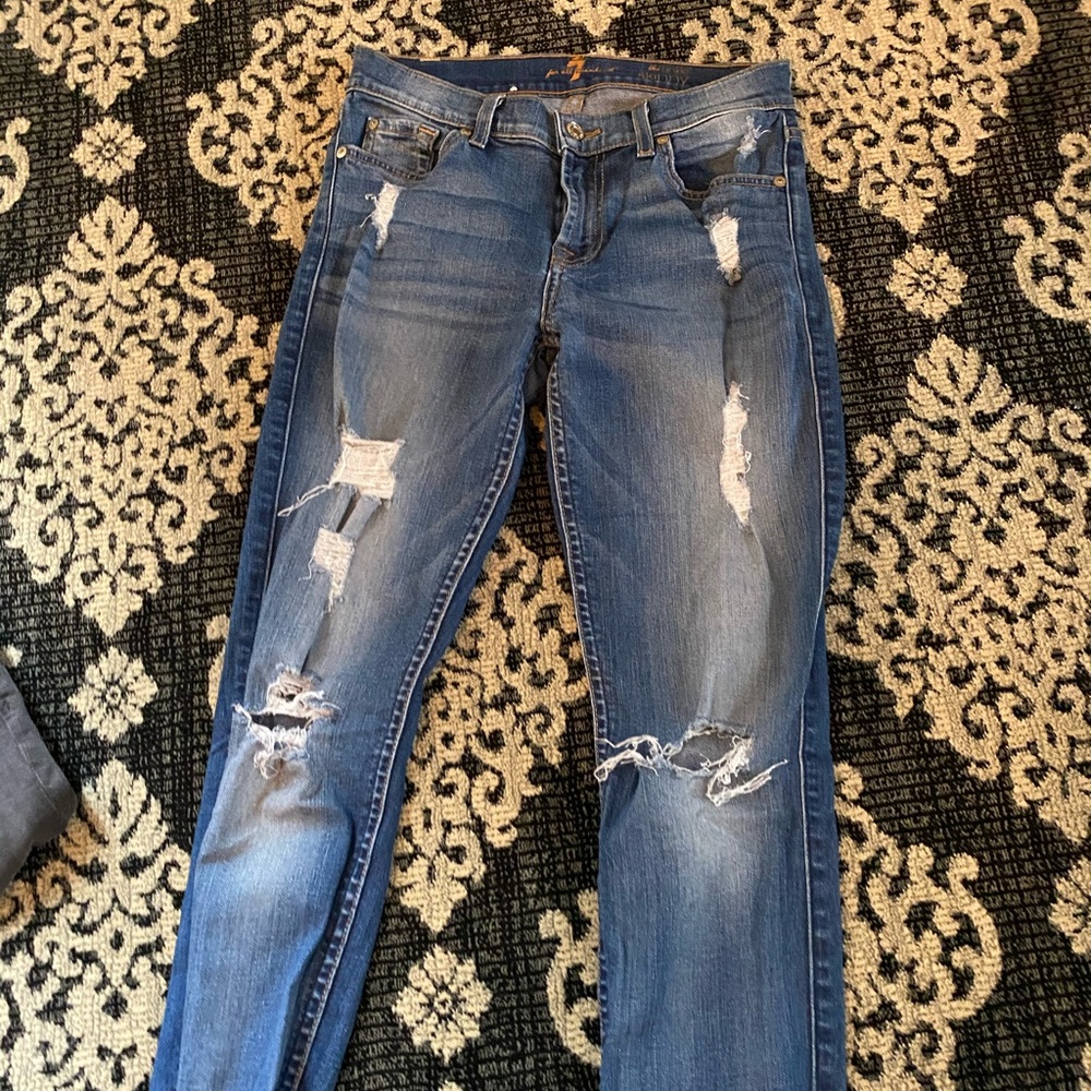 Seven Brand Skinny Ripped Light Wash Jeans